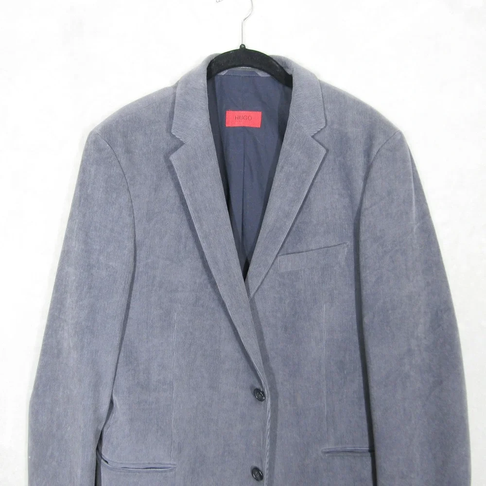 HUGO BOSS Mens Gray Corduroy Blazer Size Large Jacket Button Front Long Sleeve